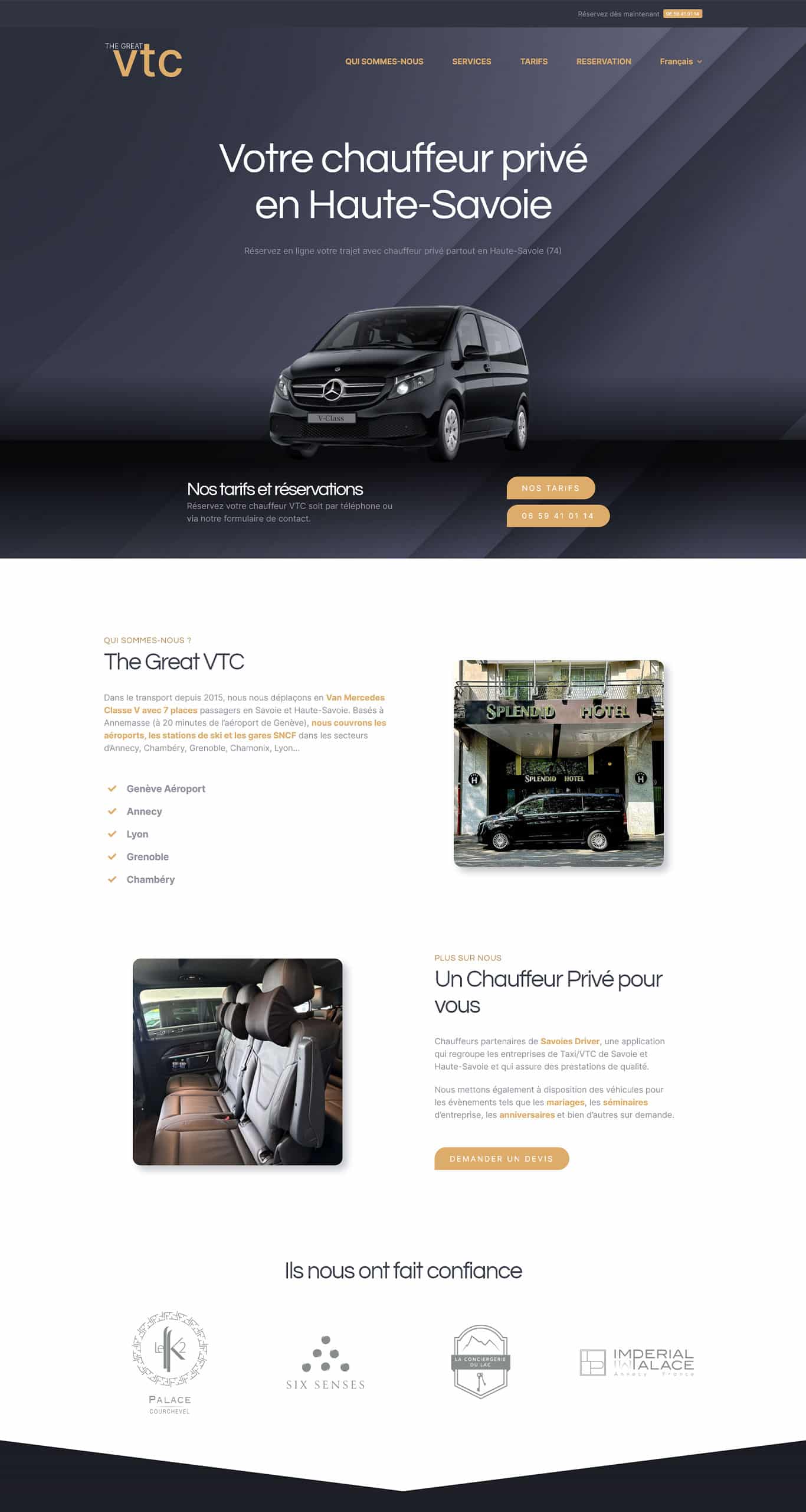 template site internet one page pour chauffeur privé par Siclem